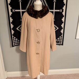 🥰 Vintage 1960's Exclusive Quality Cashmere & Mink Fur Trim Lined Trench Coat L